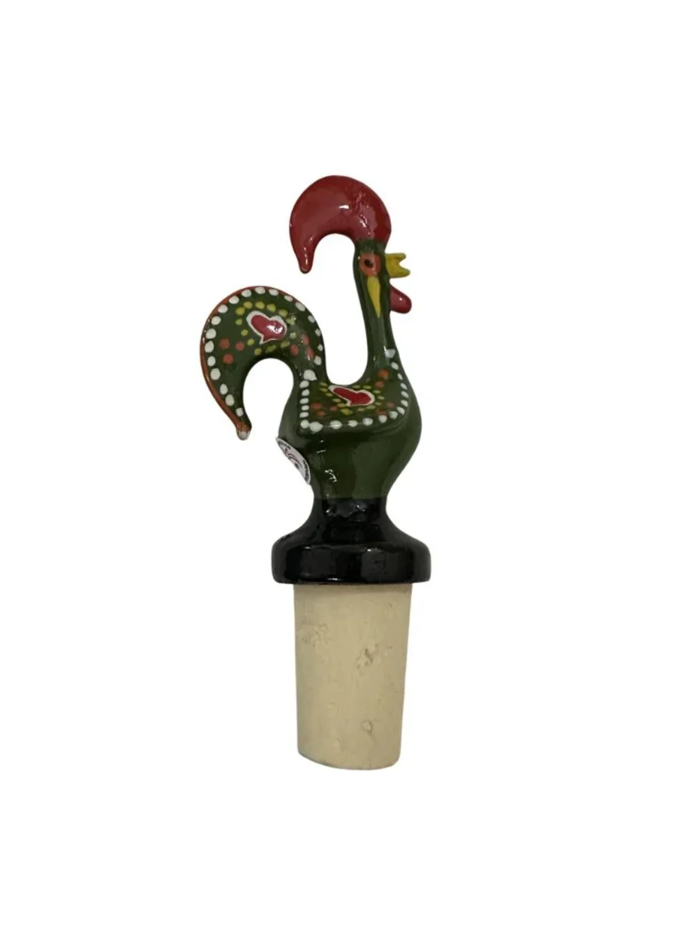 Portuguese The Rooster of Barcelos Green Bottle Stopper Cork Portugal Souvenir